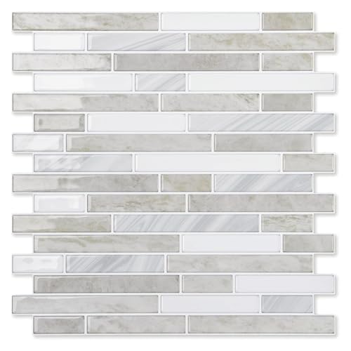 LONGKING 10-Sheet Extra Thick Peel and Stick Backsplash Tiles, Waterproof Kitchen Backsplash Peel and Stick Tile, Self-Adhesive Backsplash for Kitchen, Beige & White - color: Beige & White