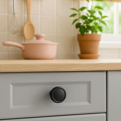 10 Pack Matte Black Cabinet Knobs, 1-1/4 Inch Zinc Alloy Knob - color: Matte Black