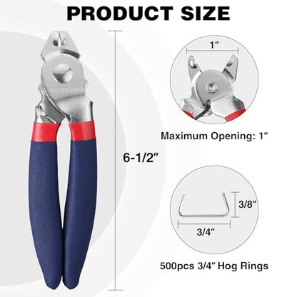 WORKPRO Bent Hog Ring Pliers with 500 Pcs 3/4" Hog Rings - style: Bent Hog Ring Pliers Set