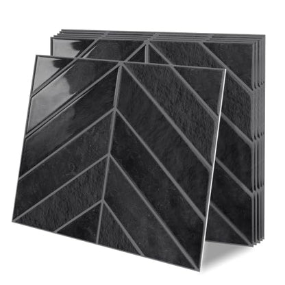 10 Sheets Thicker Herringbone Peel and Stick Backsplash - color: Grey Black