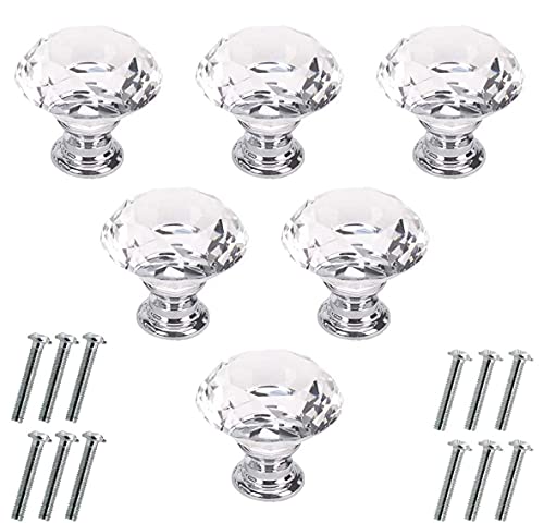 Akstore 6 Pcs Crystal Glass Cabinet Knobs 30mm Diamond Shape Drawer Kitchen Cabinets Dresser Cupboard Wardrobe Pulls Handles (30mm, Clear) - color: Clear, size: 30 mm