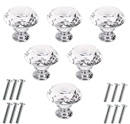 Akstore 6 Pcs Crystal Glass Cabinet Knobs 30mm Diamond Shape Drawer Kitchen Cabinets Dresser Cupboard Wardrobe Pulls Handles (30mm, Clear) - color: Clear, size: 30 mm
