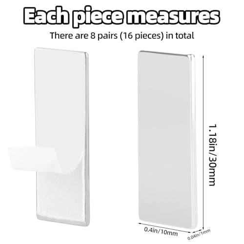 8 Pairs Magnetic Cabinet Door Catches, Adhesive Cabinet Door Magnets No Drilling Required Magnetic Drawer Latch for Kitchen Cupboard Bathroom Vanities Wardrobes (Rectangle)
