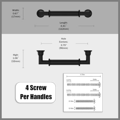 10 Pack Matte Black Cabinet Pulls 3.75 Inch(96mm) Kitchen Cupboard Handles Solid Heavy Duty Zinc Alloy Drawer Pulls - color: Matte Black, size: 3.75" Hole Center