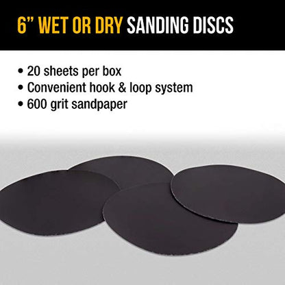 Dura-Gold 6" Wet or Dry Sanding Discs, 600 Grit (Box of 20), Hook & Loop - size: 600-Grit