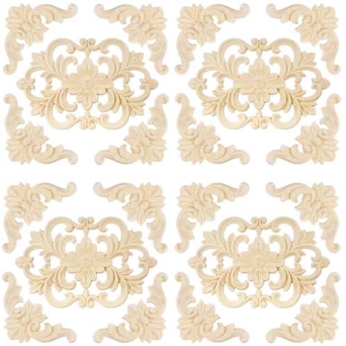 20Pcs Wood Carved Onlays, Unpainted Furniture Cabinet Door Decor Ornaments