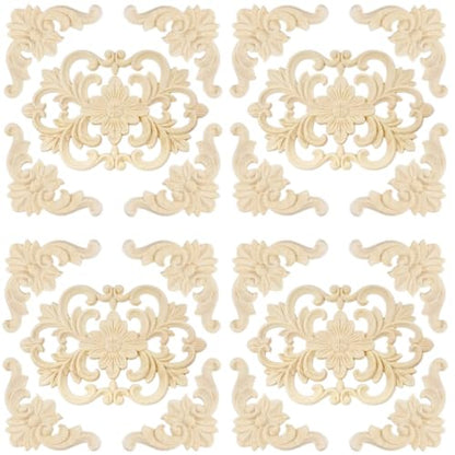 20Pcs Wood Carved Onlays, Unpainted Furniture Cabinet Door Decor Ornaments