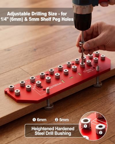 VASTHOME 11 Holes Shelf Pin Jig - 1/4" (6mm) & 5mm Shelf Holes Drilling Jig - size: 11 Holes