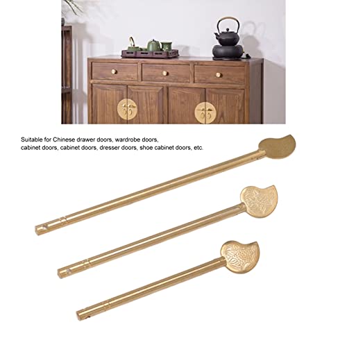 Fdit 3PCS Chinese Leaf Bolt Locking Pin, Cabinet Key Leaf Shaped Retro Cabinet Locking Pin Brass for Home Furniture