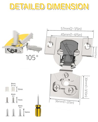 Onemake 20 Pack 1/2" Overlay Face Frame Soft Close Cabinet Hinges, 105° Concealed Hinge, Smooth Slow Self Closing, 3D Adjustable, Hidden Hardware Replacement for Kitchen, Wardrobe, Cupboard Door - size: 1/2"