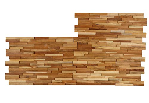 Bare Decor EZ-Wall 3D Mosaic Tile in Solid Teak Wood, Set of 10 Natural Finish Tiles - size: 10 sq ft