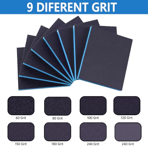 16 Pack 100 Grits Sanding Sponge, Medium Sanding Block, Washable and Reusable Wet Dry Sandpaper Block Sandpaper Sponge for Wood Metal FurniturePaint and Drywall - color: Blue, size: 100 Grits-16PCS