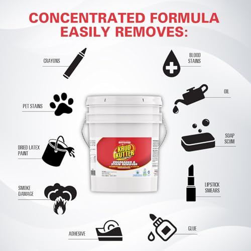 Krud Kutter Original Concentrated Cleaner Degreaser, 5 Gallon, Heavy Duty Multi Surface Cleaner for Grease, Oil and Tough Stains, Dilutable Formula for Commercial, Garage and Outdoor Use