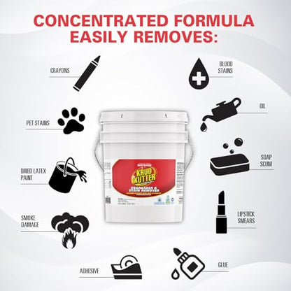Krud Kutter Original Concentrated Cleaner Degreaser, 5 Gallon, Heavy Duty Multi Surface Cleaner for Grease, Oil and Tough Stains, Dilutable Formula for Commercial, Garage and Outdoor Use