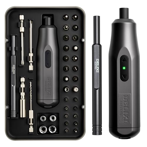 DELIXI 36 in 1 Electric Screwdriver Kit with Manual Screwdriver, 4V Rechargeable Screwdriver Set with Socket, Extension Rod, 2N.m Torque and LED Light, Suitable for Furniture and DIY
