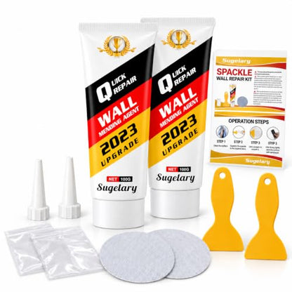 Drywall Repair Kit, 2 Pack Wall Mending Agent, Wall Spackle Paste with Scraper, White Plaster Effortlessly Fixes Small Holes and Cracks