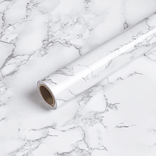 Caltero Marble Contact Paper 24" x 118" White Grey Marble Wallpaper Peel and Stick Glossy Marble Contact Paper Self Adhesive Contact Paper for Countertop Kitchen Cabinets Bathroom - color: White/Grey, size: 118" x 24"
