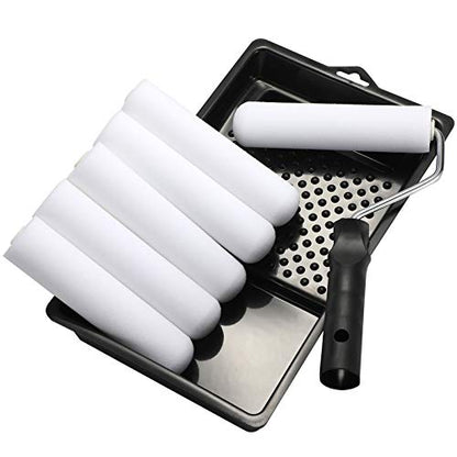 KUPOO 6" Foam Paint Roller Kit Mini Roller with Frame,Tray & 8 Refills
