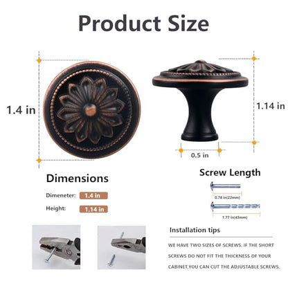 4 Pack Oil Rubbed Bronze Kitchen Cabinet Knobs,1-2/5" Furniture Knobs for Cabinets and Drawers Brushed Rubbed Bronze Cabinet Door Knobs for Dresser Drawers Bathroom Dresser Drawer Knob - color: Oil Rubbed Bronze