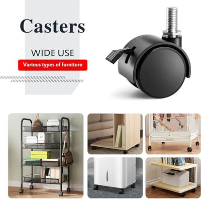Stem Casters, 1.5 Inch Furniture Casters Set of 4, Threaded Stem Diameter 5/16" Plastic Locking Caster Wheels, Black Swivel Small Castors with T-Nuts, for Table, Cabinet, Storage Rack - style: 1.5 inch with brake