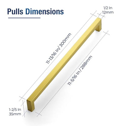 JOY DECOR Gold Cabinet Handles Square Cabinet Pulls 11-1/3 Inch CC, 10 Pack - size: 11-1/3 Inch Hole Center