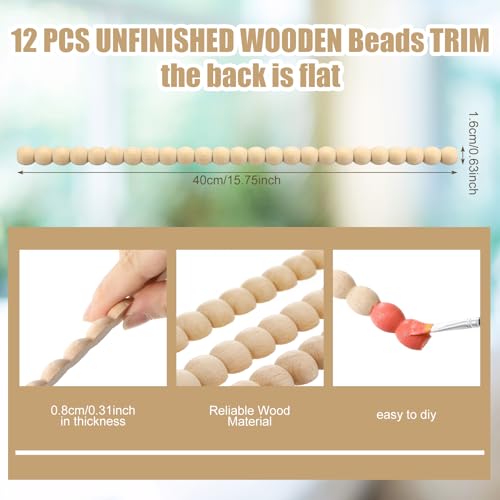 Nuanchu 12 Pcs Decorative Beaded Wood Trim Molding 15.75 Inch,16 mm - size: 16 mm