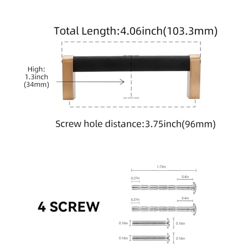 10 Pack 3-3/4 Inch Black and Champagne Bronze Kitchen Cabinet Handles Knurled Cabinet Pulls Black Drawer Pulls Cabinet Hardware - color: Black And Champagne Bronze, size: 3.75'' Hole Center(96mm)