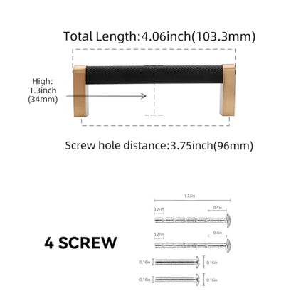 10 Pack 3-3/4 Inch Black and Champagne Bronze Kitchen Cabinet Handles Knurled Cabinet Pulls Black Drawer Pulls Cabinet Hardware - color: Black And Champagne Bronze, size: 3.75'' Hole Center(96mm)