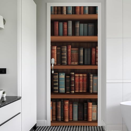 REDAMANCY Vintage Book Shelf Peel and Stick Door Stickers Vinyl 3D Door Mural Decals Decor Wallpaper Self-Adhesive, Waterproof, Removable - color: Mta-21