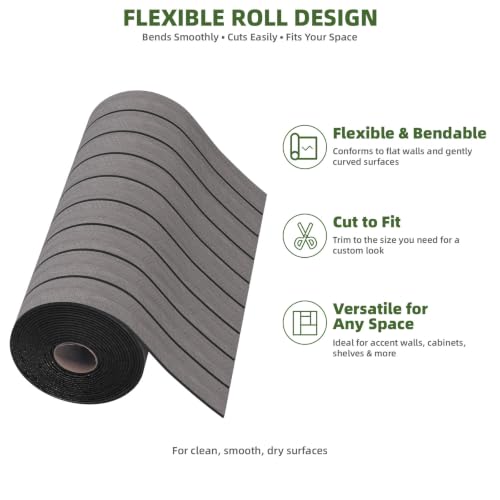 Elvone Peel and Stick PVC Slat Wood Wall Panel, Grey, 118" x 15.7" - color: Gray, size: 15.7" x 118"