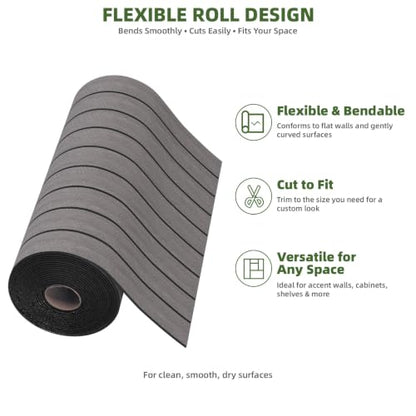 Elvone Peel and Stick PVC Slat Wood Wall Panel, Grey, 118" x 15.7" - color: Gray, size: 15.7" x 118"