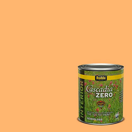Rodda Paint CASCADIA ZERO Interior Semi-Gloss Paint & Primer in One, Quart, Mango Madness - color: Mango Madness, size: 32 Fl Oz (Pack of 1)