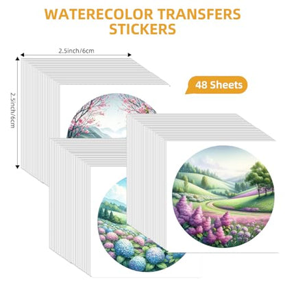 48 Sheets Rub on Transfers for Crafts and Furniture Rub on Transfer Stickers Decals for Wood,2.5 * 2.5inch (Spring Landscapes) - style: Spring Landscapes