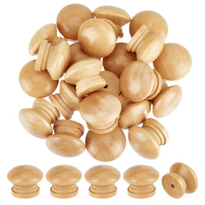 PH PandaHall 50pcs Wood Drawer Knob, 1 inch Mushroom Shape Cabinet Knobs Furniture Pulls Handles for DIY Crafts Upgrading Cabinets Doors Wardrobes Storage Dressers Furniture