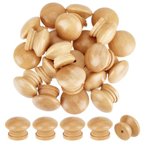 PH PandaHall 50pcs Wood Drawer Knob, 1 inch Mushroom Shape Cabinet Knobs Furniture Pulls Handles for DIY Crafts Upgrading Cabinets Doors Wardrobes Storage Dressers Furniture
