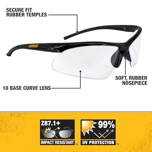 DEWALT DPG51 Half Frame Safety Glasses, Black Frame Clear Lens - 4 Pack