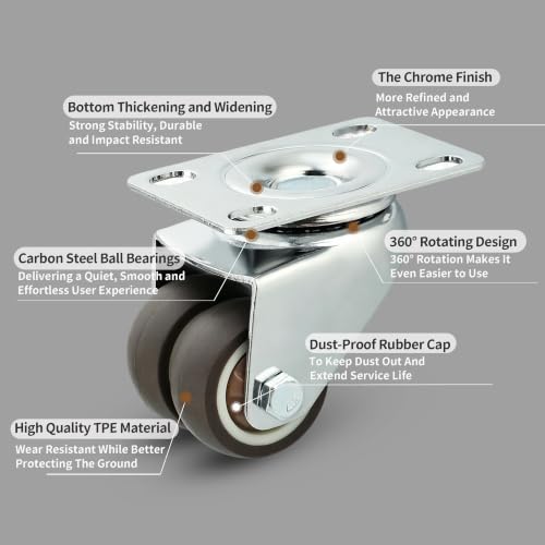 Mooche 1.5Inch Swivel Casters Set of 4, 360° Swivel Caster Wheels - color: Two-wheel No Brakes