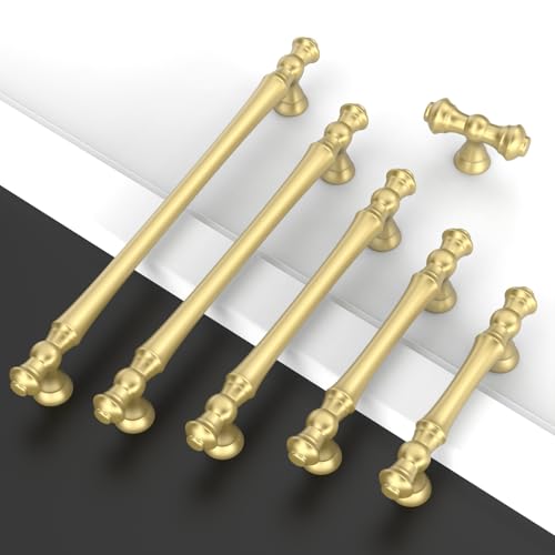Amerdeco 10 Pack Brushed Gold Kitchen Cabinet Knobs 2.1" - color: Brushed Gold, size: Knobs