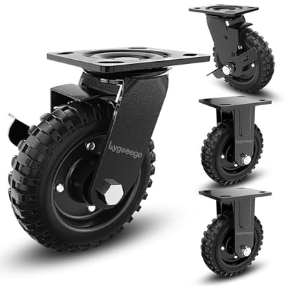 5 Inch Heavy Duty Caster Wheels, (2Swivel Brake & 2 Rigid) - size: 5 Inch