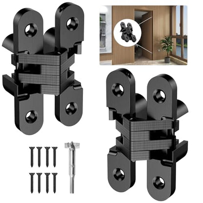 Invisible Cabinet Hinges 180° Black, 2-Pack - color: Black-2PCS, size: C: Door Thick(1"~1-3/8")