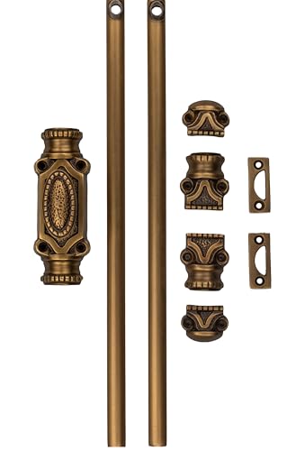 Antique Brass Cremone Bolt Set - Solid Brass Cabinet Hardware with 2' Rods & Handle, Perfect for Cabinets & Restoration Projects, Easy One-Side Operation for Timeless Charm