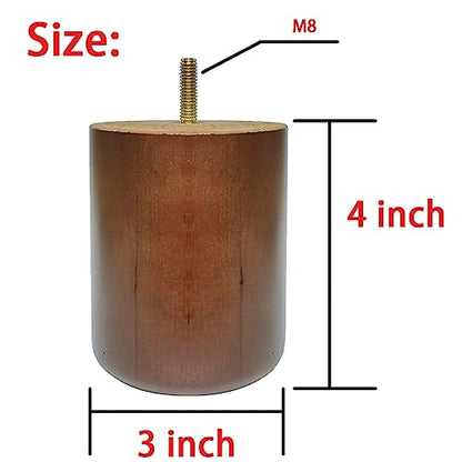 4 Inch Wood Furniture Legs - Solid Wood Sofa/Cabinet/Desk/Bookcase Replacement Legs with Mounting Plate & Screws - Set of 4 - size: 4 inch Oak