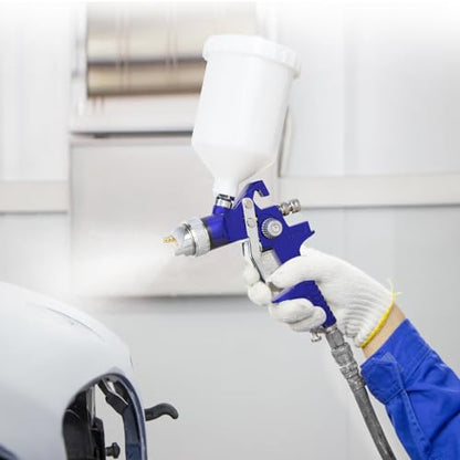 Professional 2-in-1 HVLP Gravity Feed Spray Gun Kit (1.4mm 600ml + 0.8mm 125ml) with Locking Pressure Regulator – Dual-Purpose Automotive & Model Painting Toolbox (Blue)