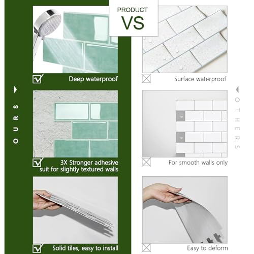 STICKGOO 10-Sheet Backsplash Peel and Stick Subway Tile(Thicker Design) - color: Teal Green