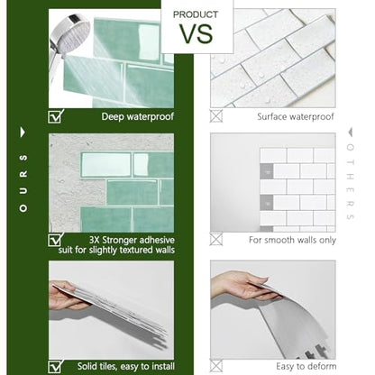 STICKGOO 10-Sheet Backsplash Peel and Stick Subway Tile(Thicker Design) - color: Teal Green