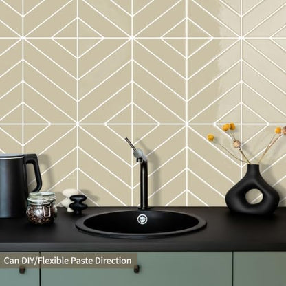 10 Sheets Thicker Herringbone Peel and Stick Backsplash(Beige,12.6”x9.9”) - color: Beige