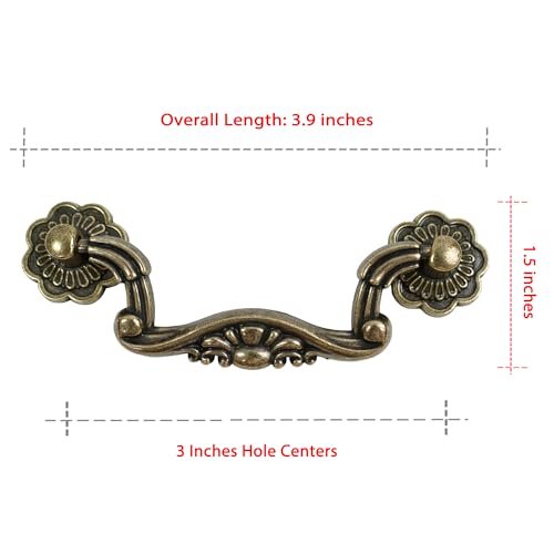 6 Pack Antique Brass Drop Bail Cabinets Pulls, 3" Hole Centers