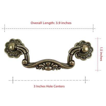 6 Pack Antique Brass Drop Bail Cabinets Pulls, 3" Hole Centers
