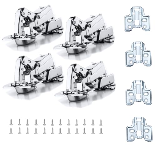 XIEHE Hardware 165 Degree Soft Close Half Overlay Frameless Hinges 4 Pack, for Kitchen Cabinets Door Brushed Nickel Flush Mount Clip-on Hinge with Screws - color: half-overlay, size: 4 Pack