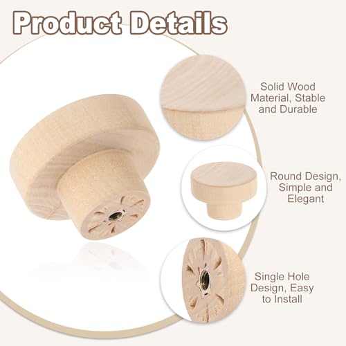 uxcell 6Pcs Round Wood Drawer Knob, 1 5/8" Diameter Flat Round Dresser Knobs Wooden Knobs with Screws for Furniture Drawer Dresser Wardrobe Cupboard - size: 1 5/8"